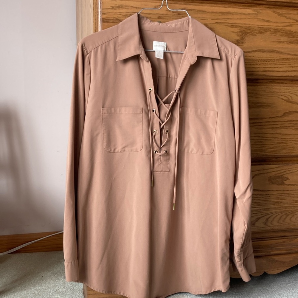 Tan Lace-Up Blouse